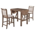 thumbnail image 2 of Mesa de comedor de la hoja de la altura del contador de madera de 3 piezas con 2 sillas de comedor tapizadas para un lugar pequeño, 2 of 5
