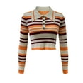 thumbnail image 5 of GA WEIHUA Clearance Deals,Womens Lapel Collar V Neck Crop Sweaters Color Block Polo Long Sleeve Shirt Slim Fit Striped Pullover Sweater Casual Comfy Ribbed Knit Tops(Orange,M), 5 of 6