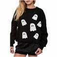 thumbnail image 2 of Enjoytime Halloween Womens Sweatshirt Ghost Printed Long Sleeve Pullover Tops Cute Casual Fall Winter Crewneck Sweatshirts Black M, 2 of 5