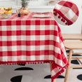thumbnail image 3 of Flowpartex Christmas Buffalo Plaid Table Cloth for Rectangle Tables with Tassel Red and White Rustic Linen Textured Farmhouse Burlap Table Cover for Kitchen Dining Tabletop Decoration,84"Lx 60"W, 3 of 5