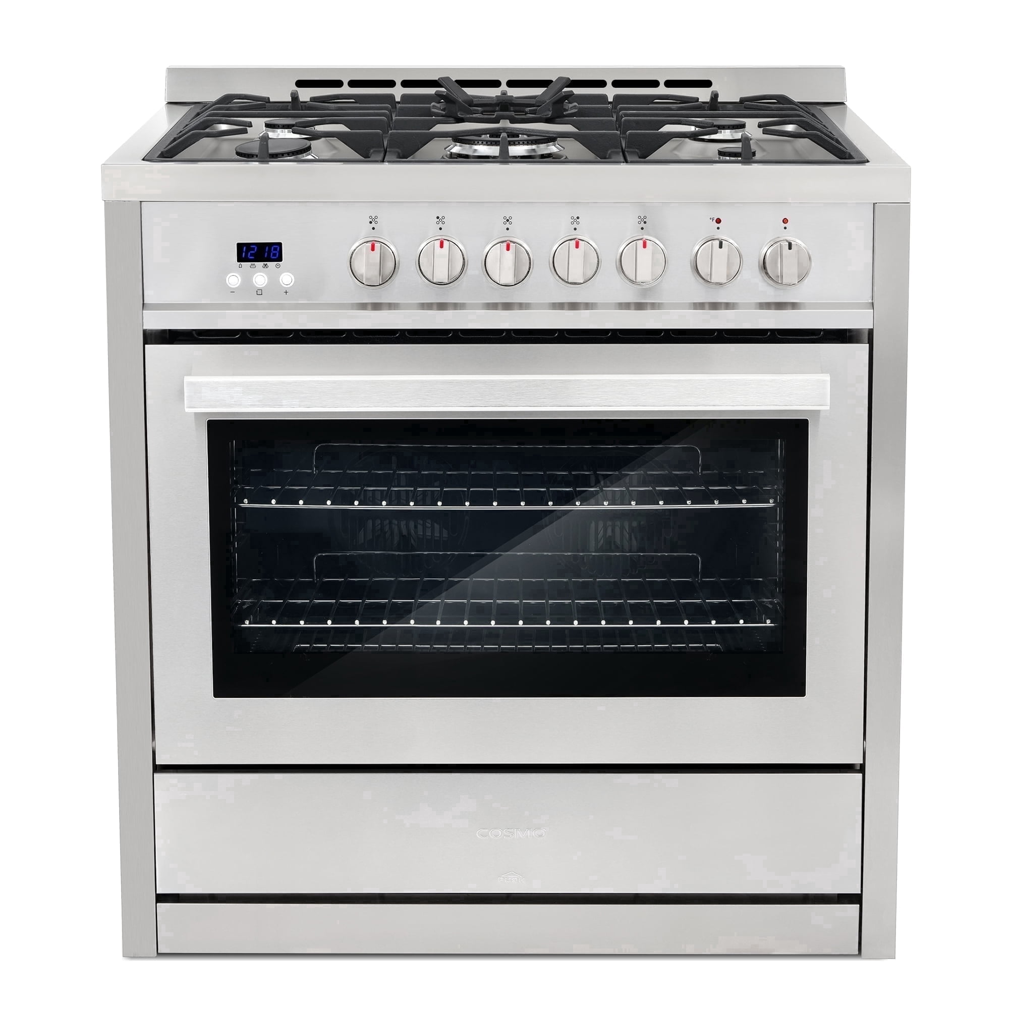Cosmo 36 in. Stellar Collection 4.4 cu. ft. Dual Fuel Range, 5 Sealed Burners, 8 Function Convection Oven in Stainless Steel