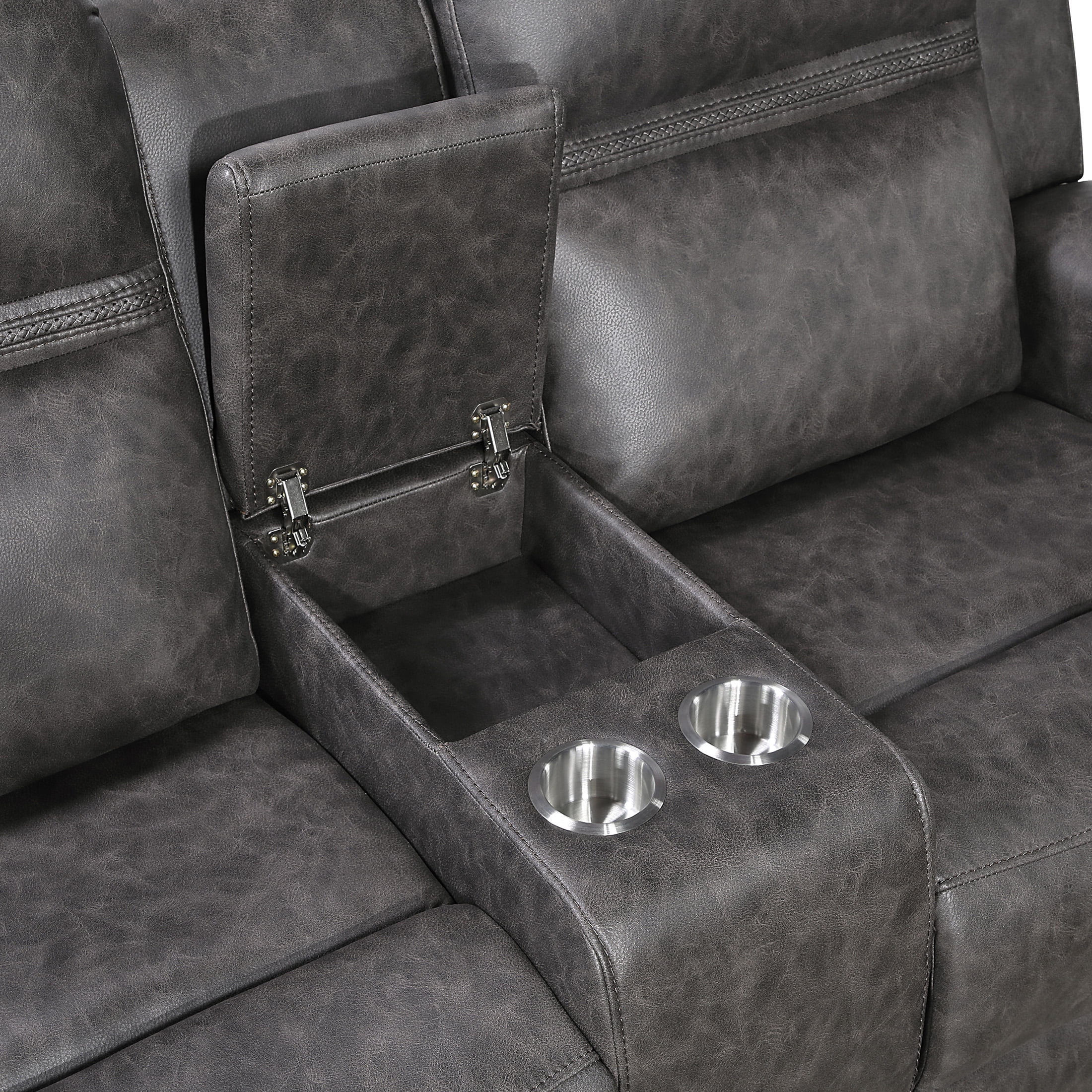OakvillePark Vensley Microfiber Manual Double Reclining Love Seat with Center Console, Charcoal