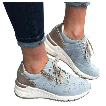 

Fall Saving! Tuobarr Sneakers for Women Fashion Casual Thick-Soled Increased Sports Casual Sneakers Women s Orthopedic Comfy Shoes Blue US Size 6.5