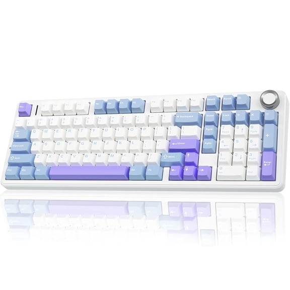 AULA F99 96% Wireless Mechanical Keyboard, Hot Swappable, Tri-Mode Bluetooth 5.0/2.4GHz/USB-C, Pre-Lubed Linear Switches, RGB Backlit, Macro Support,Blue/Purple/White