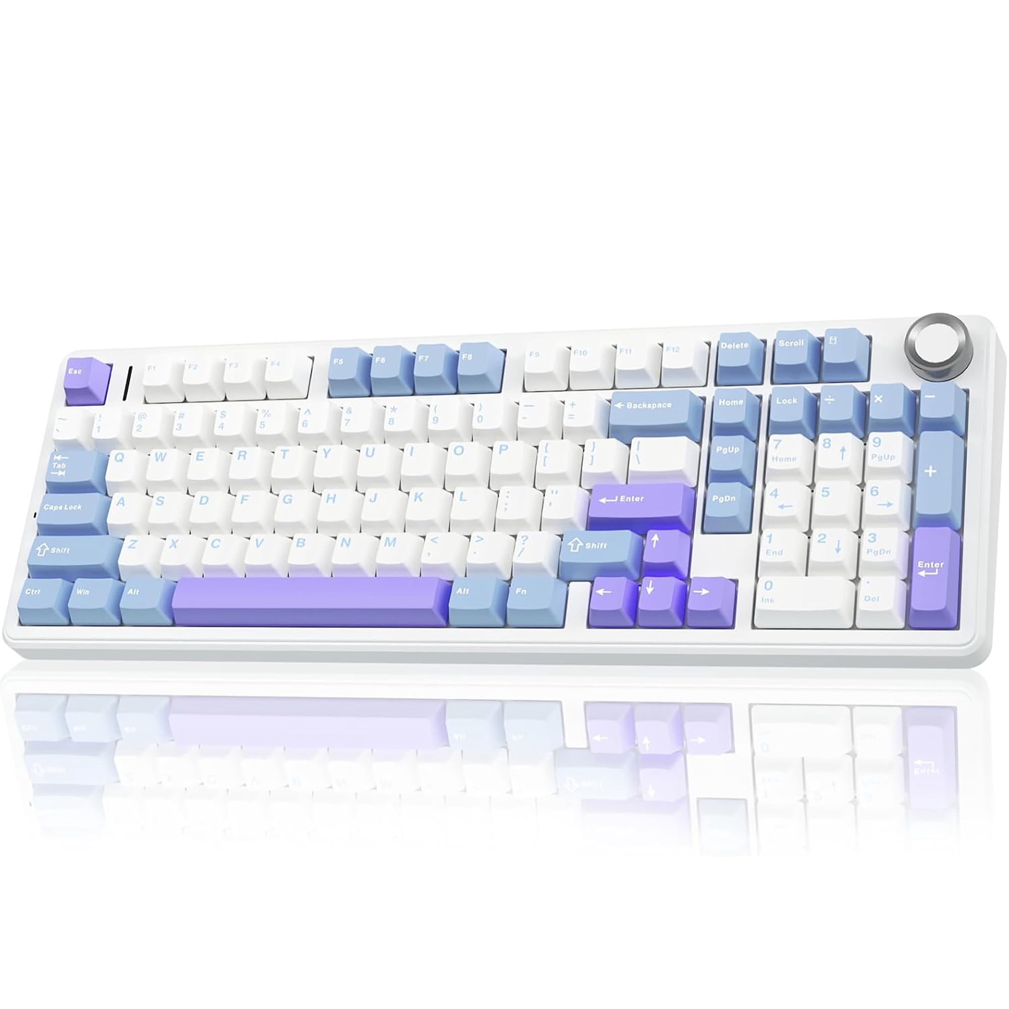 AULA F99 99-Key Wireless Mechanical Gaming Keyboard, RGB Illuminated, Tri-Mode, Hot-Swappable, Compact 96%, 10-Key Pad, USB-A, Blue/Purple/White