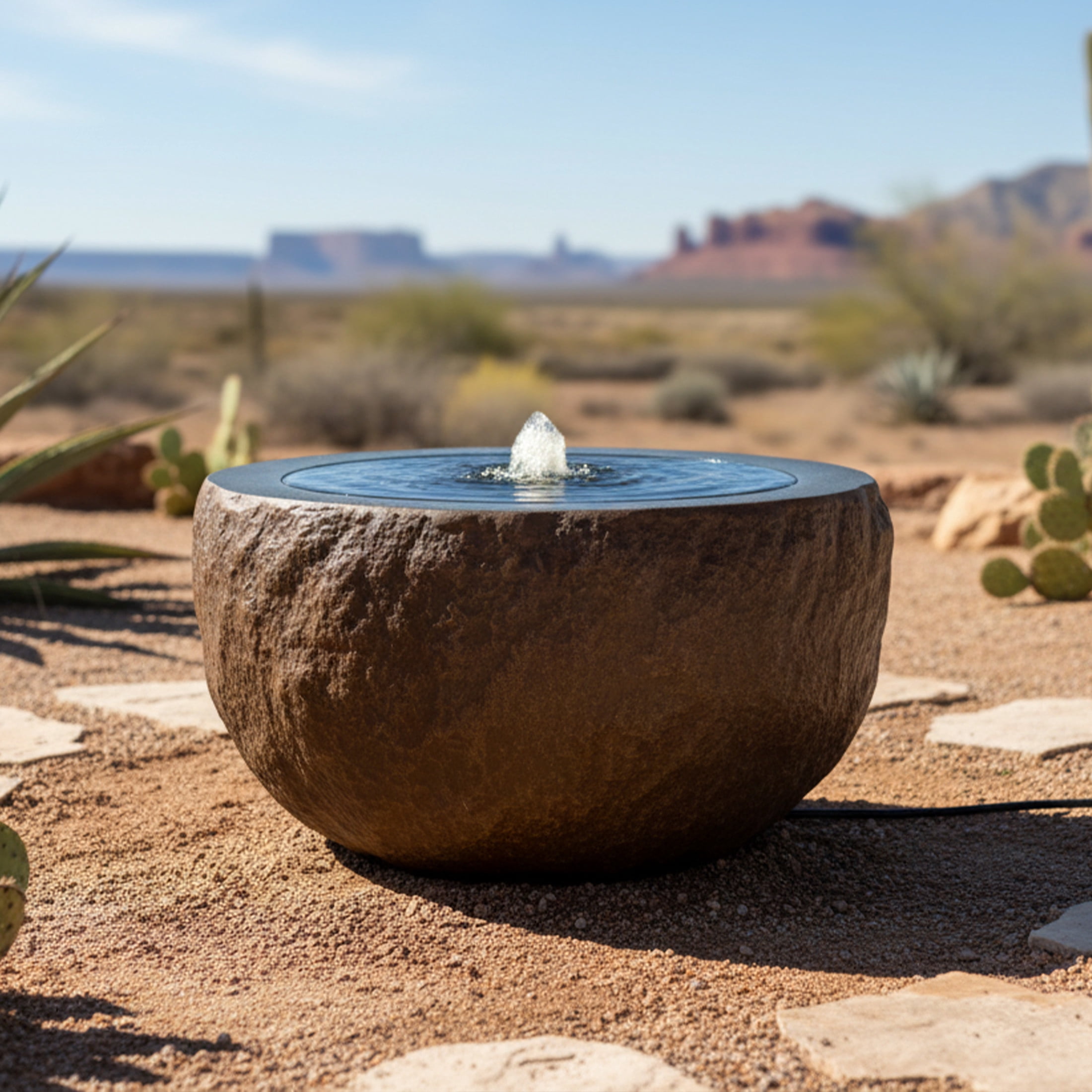 Sunnydaze Round Bowl Brown Outdoor Bubble Fountain, LED Light