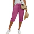 thumbnail image 4 of CBASIHI Womens Capris with Pockets- Summer Elastic Waist Drawstring Breathable Casual Straight Leg Beach Pants Hot Pink Size XL, 4 of 9
