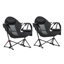 Hammock Camping Chair Set of 2, Folding Swinging Chair with Cup Holder - Black