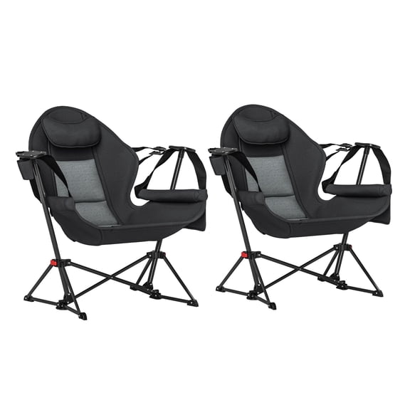 Hammock Camping Chair Set of 2, Folding Swinging Chair with Cup Holder - Black