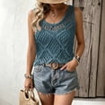 thumbnail image 2 of KHONTS Womens Summer Crochet Tank Tops Knit Sleeveless Scoop Neck Sweater Vest Boho Hollow out Cover U.S Blue S, 2 of 5