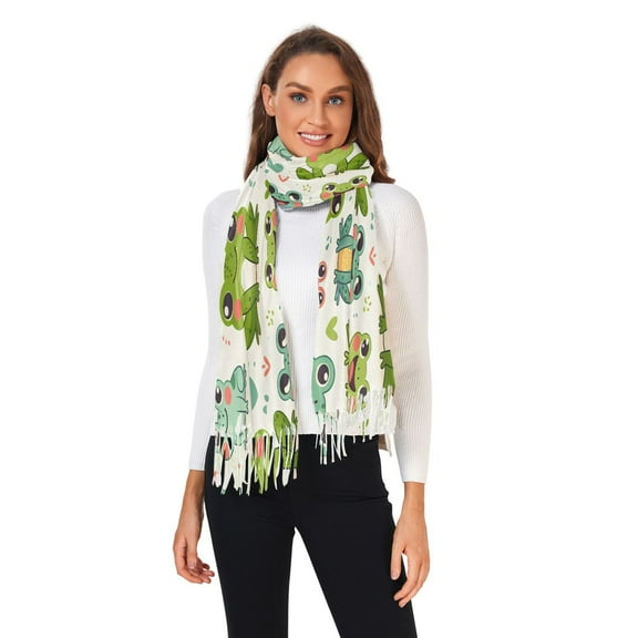Winter Scarves for Women Cute Frogs and Heart Fashion Pashmina Shawl Wraps Long Blanket Scarf for Fall Spring