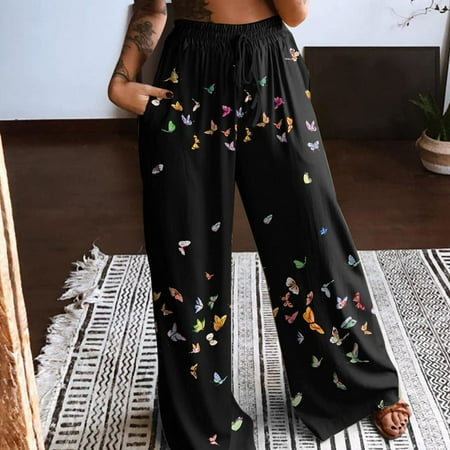 

SHOPESSA Women s Comfy Pajama Pants Wide Leg Lounge Yoga Pants Loose Butterfly Floral Printed Casual Lounge Jogger Pants Early Access Deals Savings Up to 30% Off Great Gifts for Less