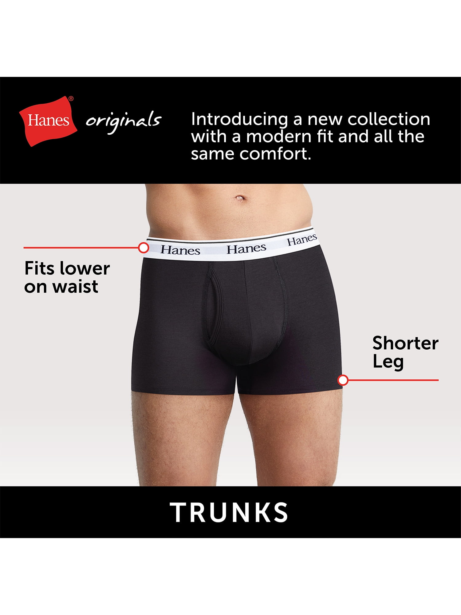 Hanes Originals Men’s Underwear Trunks, Moisture-Wicking Stretch Cotton, 3-Pack