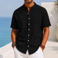 thumbnail image 2 of KXDMNE Mens Stand Collar Polo Shirt - Short Sleeve Button Fast Drying Polyester Slim Regular Solid Color Lightweight Casual Shirt, Black, XL, 2 of 6