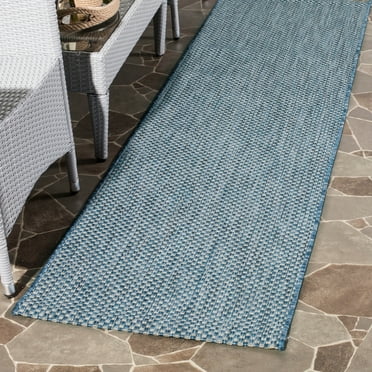 SAFAVIEH Courtyard Finnian Solid Indoor/Outdoor Runner Rug, Navy/Grey, 2'3" x 20'