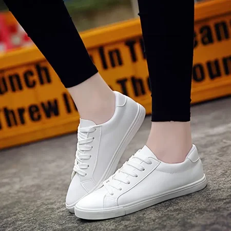

Women‘s Faux Leather Waterproof Sneakers Low Top Lace Up Round Toe Casual Shoes Women‘s Solid Color Fashion Shoes