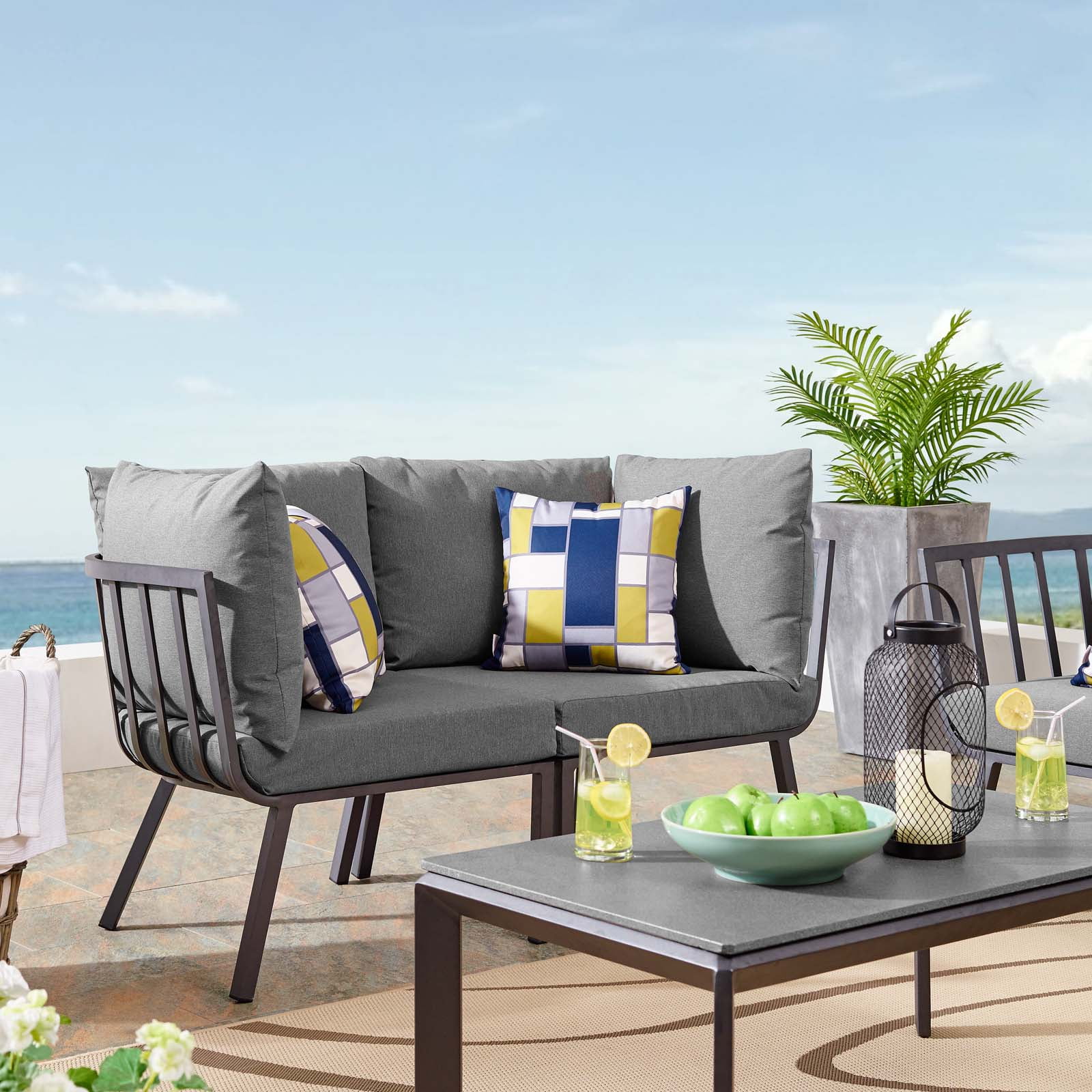 Modway Riverside 2 Piece Outdoor Patio Aluminum Sectional Sofa Set