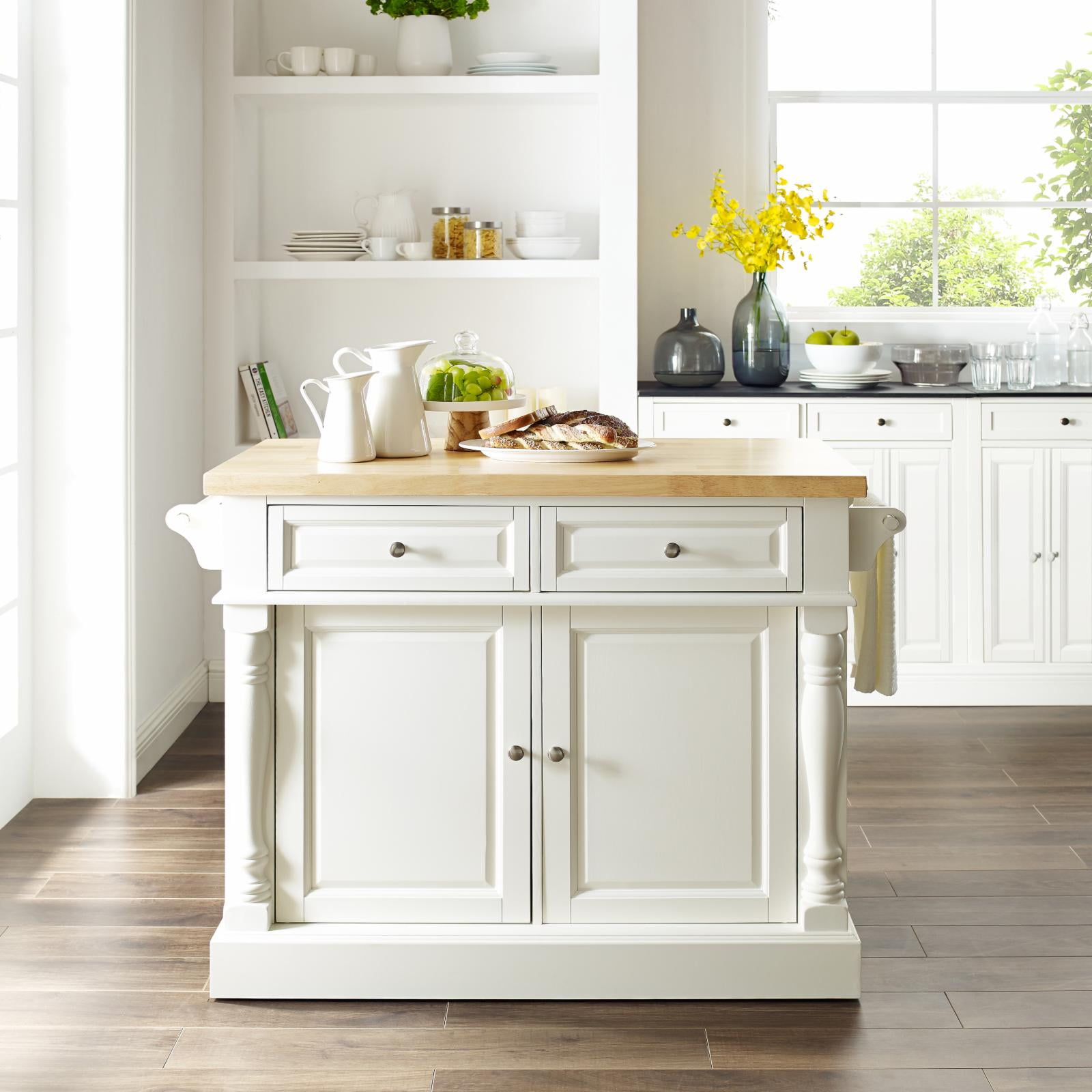 Crosley Oxford Butcher Block Top Kitchen Island in Black Finish