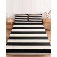 thumbnail image 2 of Twin Sze Fitted Sheet Set - Black Striped 2 Piece Bedding Sets 16" Deep Pocket Fitted Sheet with 1 Pillowcase, Farmhouse Country Minimalist Cream Stripes Brushed Microfiber Hotel Luxury Bed Sheets, 2 of 9