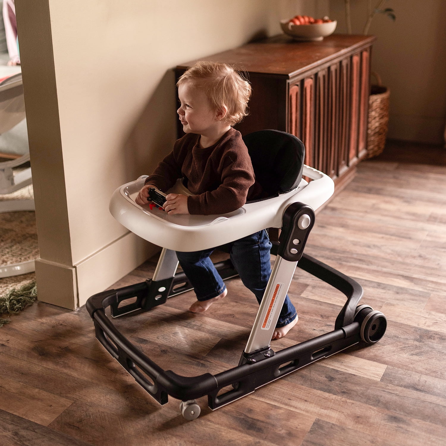 HARPPA Baby Walker for Babies 6-18 Months, Anti-Rollover, Seat and Height Adjustable, Black