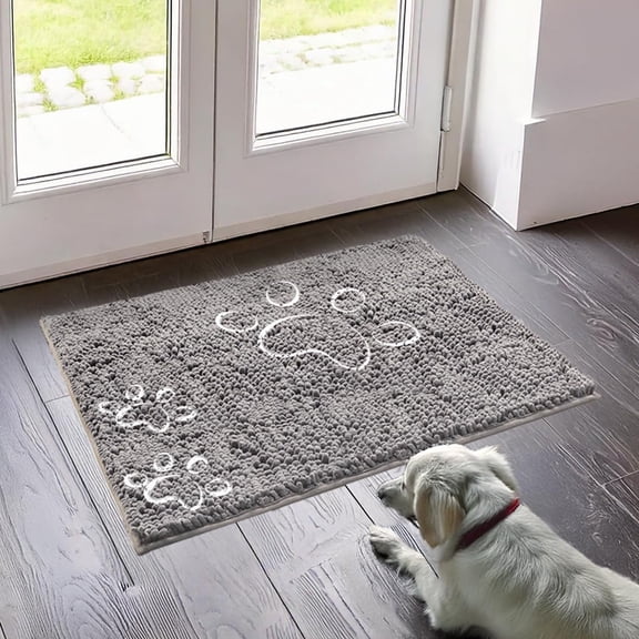 Muddy Mat® Paw Dog Door Embroidery Mat Super Absorbent Microfiber Indoor Outdoor mat for Muddy Paws, Non-Slip Washable Pet Rug, Quick Dry Chenille Entryway Carpet, Machine Washable – Grey 19”x30”