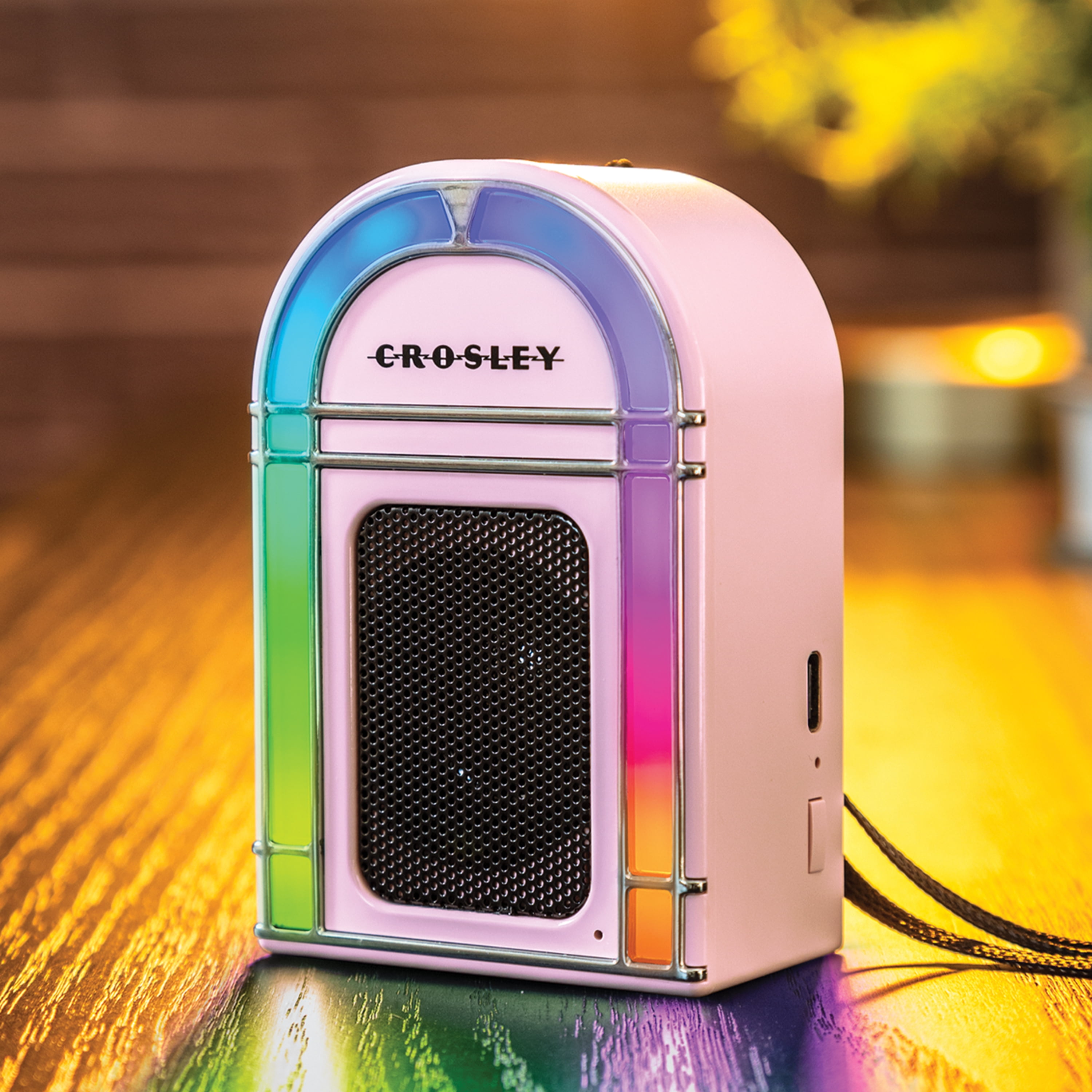 Crosley Mini Jukebox Retro Portable Bluetooth Speaker with LED Lights and Microphone, Vintage