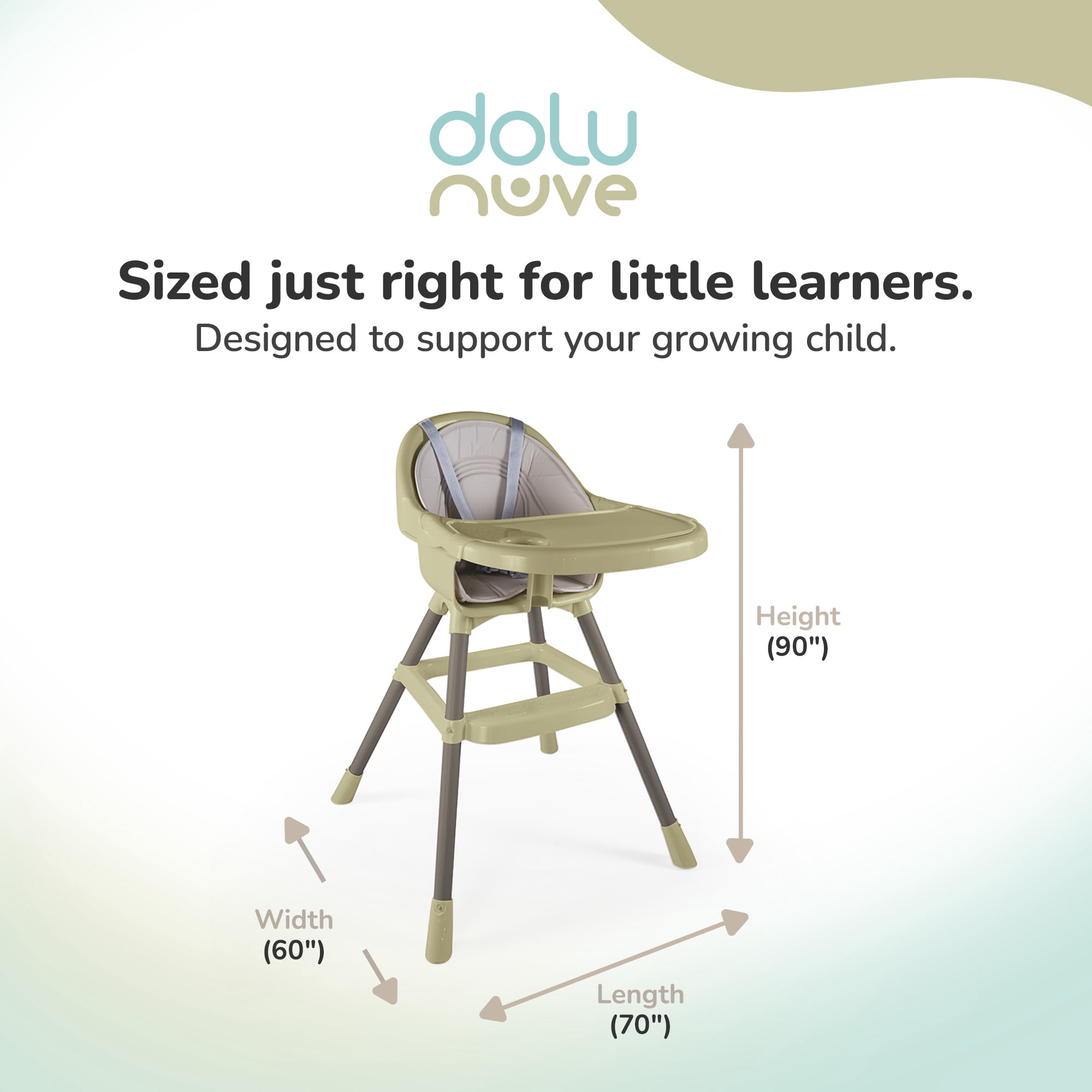 Dolu Nuve Deluxe High Chair for Babies 6+ Months w/ Harness & Removable Tray, Eco Green