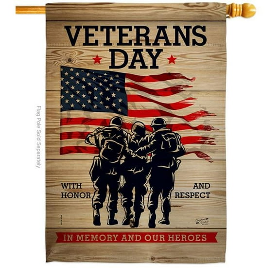 Angeleno Heritage H137334-BO 28 x 40 in. Memony Our Heroes House Flag with Armed Forces Veterans Double-Sided Decorative Vertical Flags Decoration Banner Garden Yard Gift