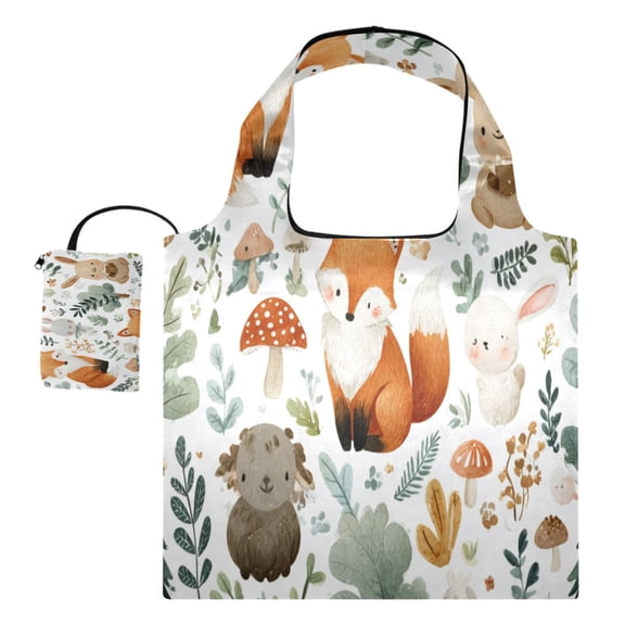 Large Capacity Print Tote Bag,Lightweight Portable Foldable Shopping Bag Cute Woodland Animals