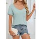 thumbnail image 4 of Top de Manga Corta de Cuello en V de Color Sólido de las Mujeres con Bolsillo, Blusa Casual de Poliéster Ligero, 4 of 8