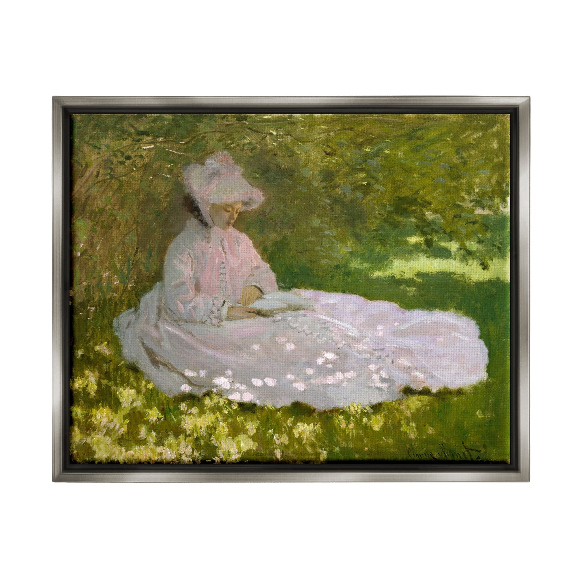 Stupell Industries Springtime Classic Claude Monet Painting Female Portrait Painting Luster Gray Floating Framed Canvas Print Wall Art, Design by one1000paintings