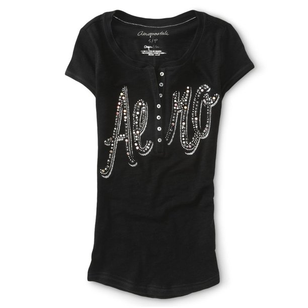 Camiseta henley de Manga corta con diamantes de imitación Aeropostale mujer negro XS