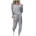 thumbnail image 2 of Outfmvch Workout Sets Two Piece Sets for Women Joggers for Women Long Sleeve Crewneck Tops Long Pants Tracksuit Sweatsuits Lounge Sets for Women Workout Sets for Women Z Grey 3XL, 2 of 7