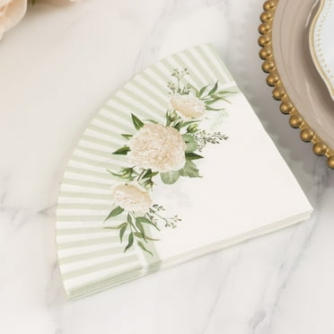 BalsaCircle 25 White Sage Green Round Paper Napkins with Floral Lined Pattern Party Events