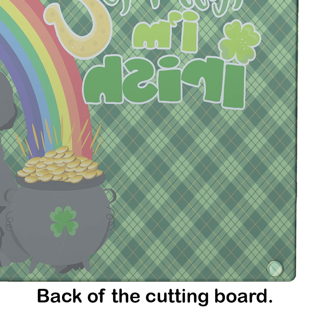 Toy Black Poodle St. Patrick's Day Glass Cutting Board Large 12 in x 15 in