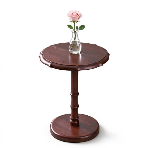 NKGIAG Side Table, Solid Wood Round End Table with Pedestal Base for Living Room, Walnut