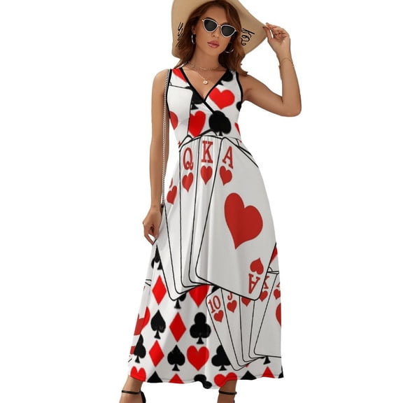 CASINO NIGHTS RED HEARTS FLUSH Sleeveless Dress Dresses Women Summer Evening Dresses Ladies Bohemia Long Dresses