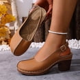 thumbnail image 4 of GERsome Chunky Block Heels Women's Sandals Closed Toe Slip-On Slingback Work Party Dress Pumps Shoes Brown Size 7, 4 of 6