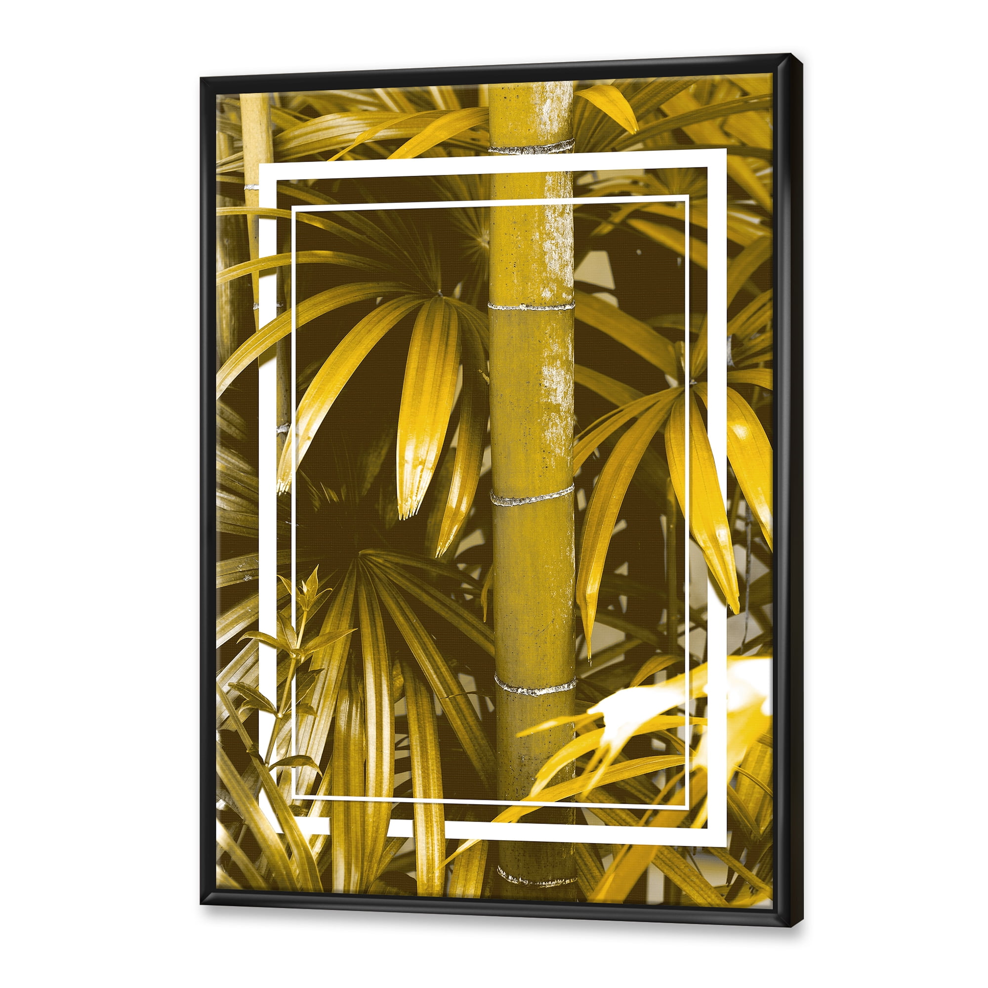 Designart 'Tropical Leaves and Yellow Bamboo' Tropical Framed Canvas Wall Art Print