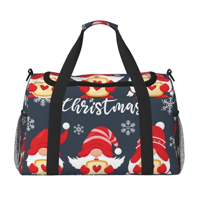 Balery Three Cute Christmas Gnomes Bolsa de Gimnasio para Mujeres, Bolsa de Viaje con Bolsillo Húmedo, Bolsa de Fin de Semana para Mujeres, Bolsa de Viaje Resistente al Agua
