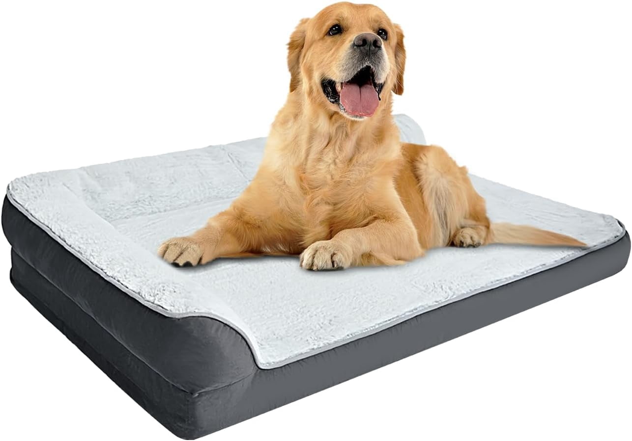 Washable L-shaped large dog bed, non-slip pet sofa bed, indoor dog bed, cage bed, 42x30x8 inches, gray, large size