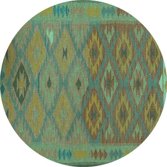 Ahgly Company Indoor Round Oriental Turquoise Blue Traditional Area Rugs, 4' Round