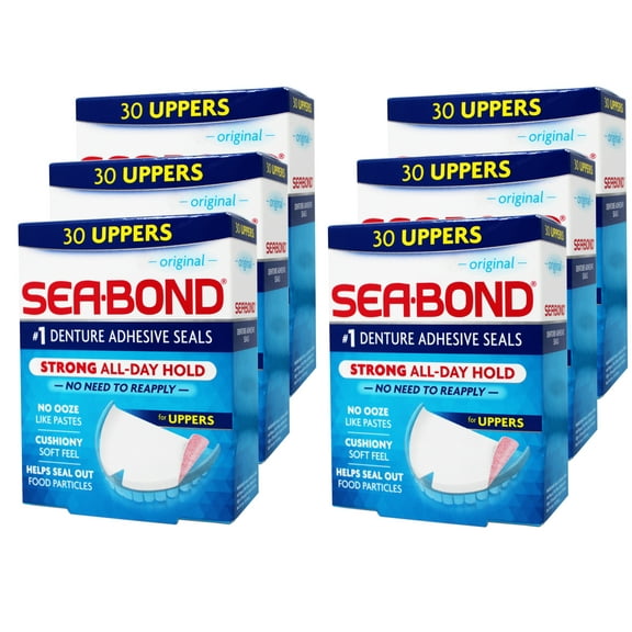 Sea-Bond Secure Denture Adhesive Seals, Original Uppers, Zinc-Free, All-Day-Hold, Mess-Free, 30 Count - 6 Pack