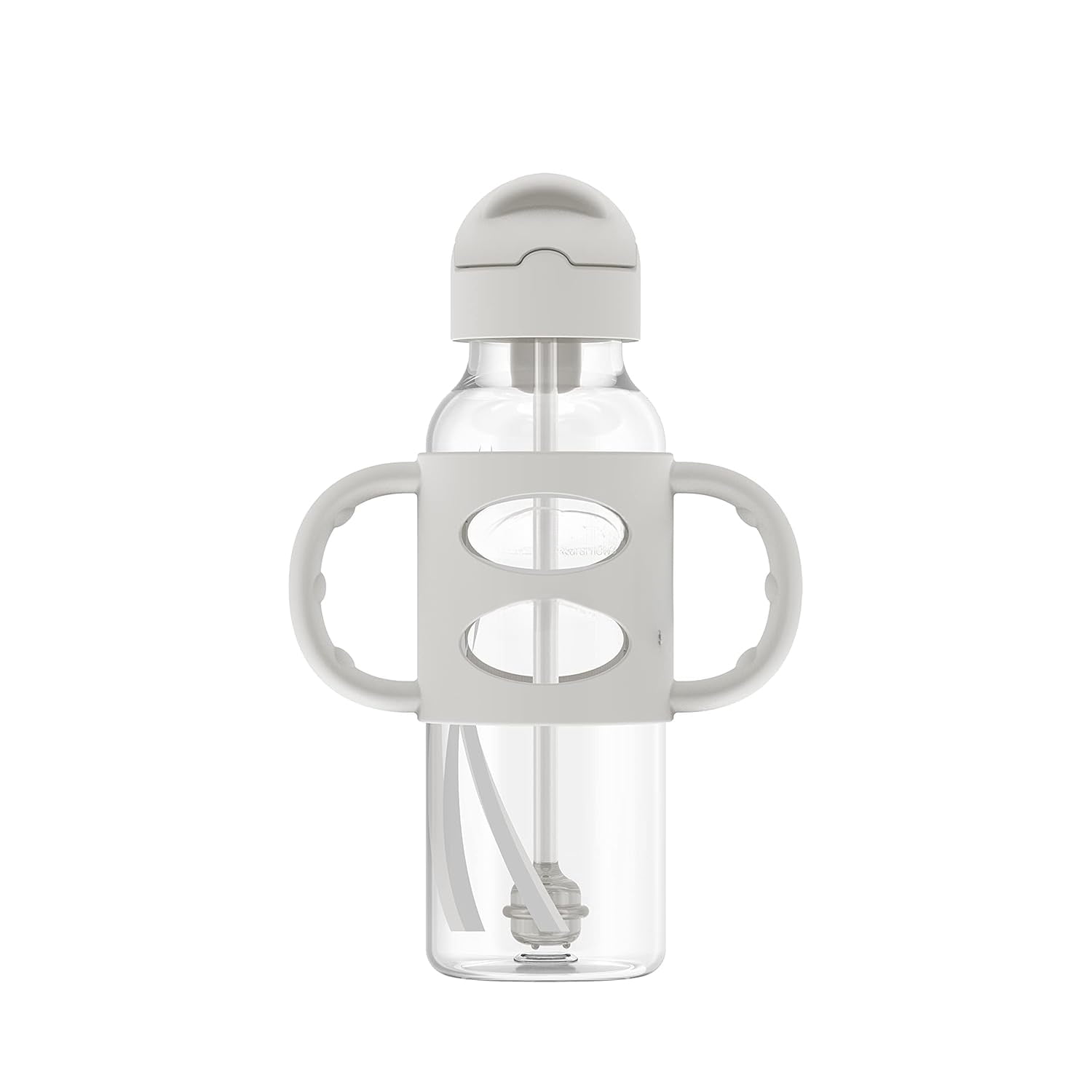 Milestones Narrow Sippy Straw Bottle, Spill-Proof with 100% Silicone Handles and Weighted Straw, 8 oz/250 mL, Gray & Blue, 6m+