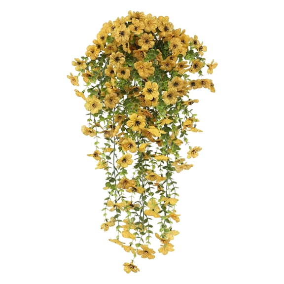 Artificial Outdoor Flowers Uv Resistant Yellow Faux Blooms, 2 Pc Hanging VinesforOutdoor Planter Decor