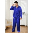 thumbnail image 3 of Vulcanodon Mens Silk Pajamas Set, Long Sleeve Satin Pajamas for Men Sleepwear Button Down Pjs Set Two-piece?Royal Blue, X-Large?, 3 of 6