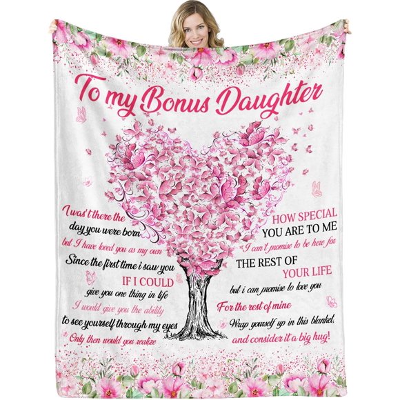 Cadeaux Bonus pour Fille de la Part de Stepmom&Stepdad, Cadeaux de Belle-Fille pour Cadeaux d'Anniversaire, à Ma Fille Bonus Couverture 50"x60 Pouces(Bonus Fille)