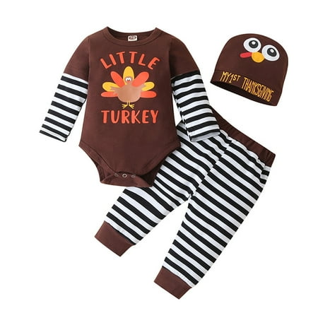 

nsendm Airplane Outfit Thanksgiving Infant Newborn Kids Baby Girls Cute Cartoon Long Sleeve Baby Organic Clothes Brown 3-6 Months