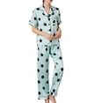 thumbnail image 2 of 2Pcs Polka Dots Pajamas Set for Women Lapel Neck Top and Elastic Waist Pants Casual Sleepwear Set Green Circle S, 2 of 6