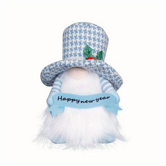 Happy New Year Gnome Dolls with LED Light Houndstooth Hat Scandinavian Swedish Tomtes Dwarfs Christmas Decoration Gift